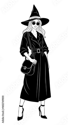 Witch in chic fashion with sunglasses and stylish outfit, exuding modern elegance