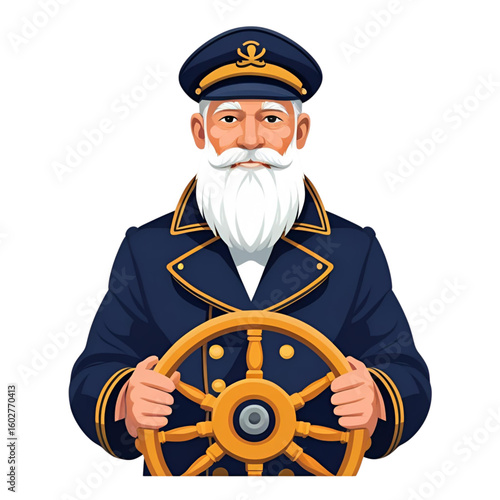 Nautical Captain with Steering Wheel Vector