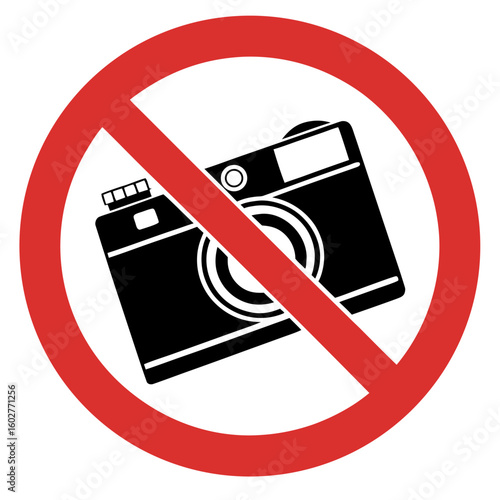 No photography sign in red circle, no photography, camera icon. Symbol prohibiting photography is important. No photography prohibition prevents taking photographs in restricted areas.