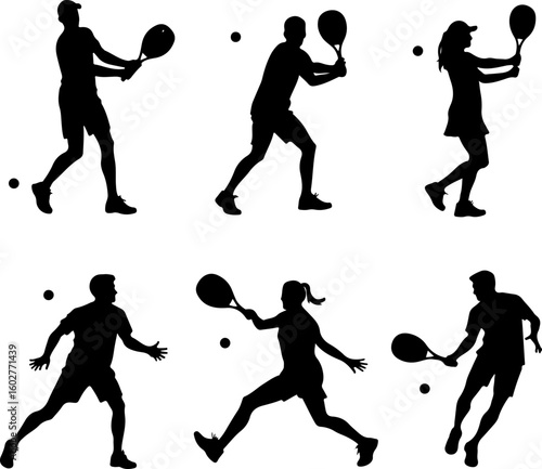 Tennis, players, group, team, silhouette, 