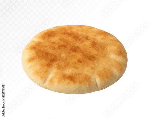 Single round flatbread with golden crust and soft baked texture, hand-painted in watercolor style using warm earthy tones and subtle shading. Vector illustration.