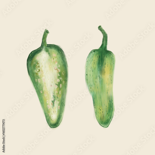 Green peppers vector illustration doodle art design