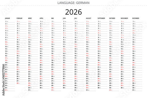 Simple 2026 german calendar planner minimalist design for Germany