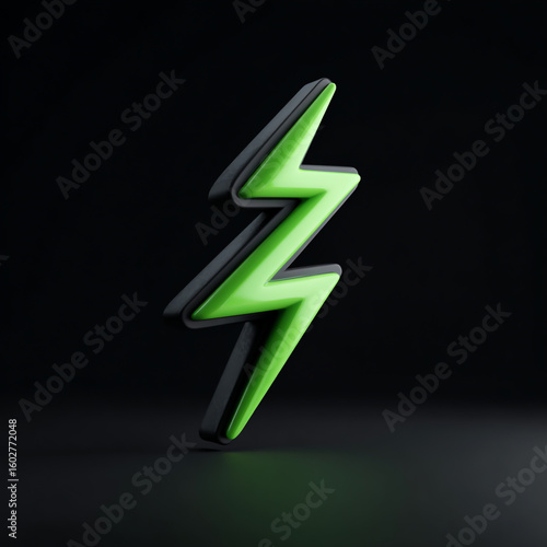 Free Download 3D green lightning bolt icon on a black background. - GFXLoad