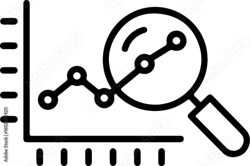 Magnifying glass examining a growing line graph with data points and axis markers