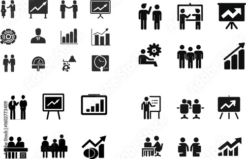 Business meeting icons set vector illustration for presentation and strategy planning