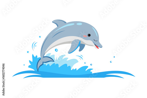 Cute cartoon dolphin jumping out of water vector illustration for kids design
