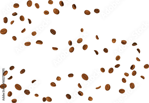 Wave of coffee bean isolated flying in air. curve swirl line vector illustration on transparent background