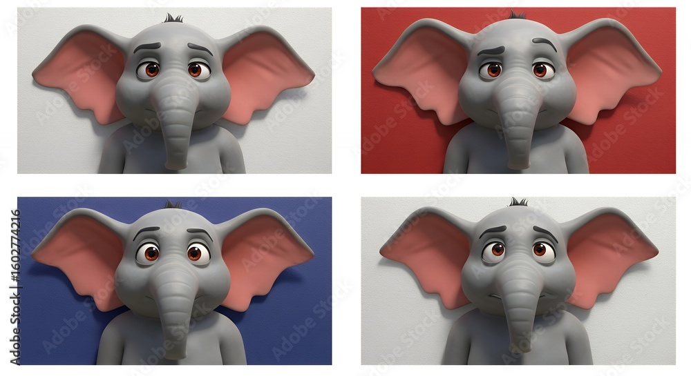 Naklejka premium Cartoon elephant illustrations set of four