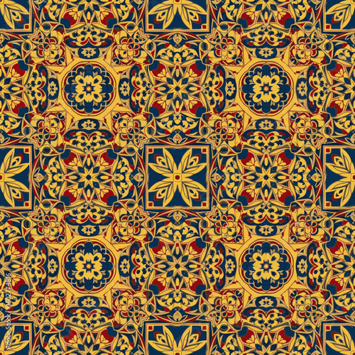 Colorful seamless background with traditional Japanese pattern in Shippō style  