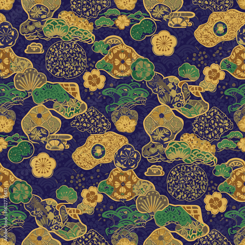 Seamless background with traditional Japanese pattern in Shippō style  