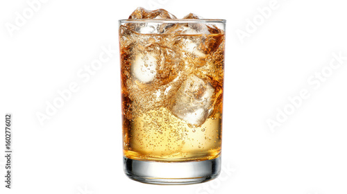 Ginger Ale with Ice Cubes in a Glass