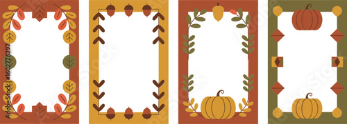 Bright orange and brown borders with plump pumpkins and fall leaves, ideal for printable recipe templates or holiday crafts  