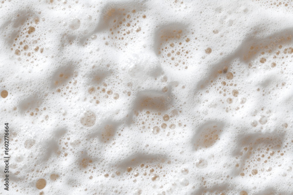 Close-up view of a frothy, textured surface. Bubbles of varying sizes are scattered across a white background. Light beige highlights are visible Close-up view of a frothy, textured surface. Bubbles of varying sizes are scattered across a white background. Light beige highlights are visible