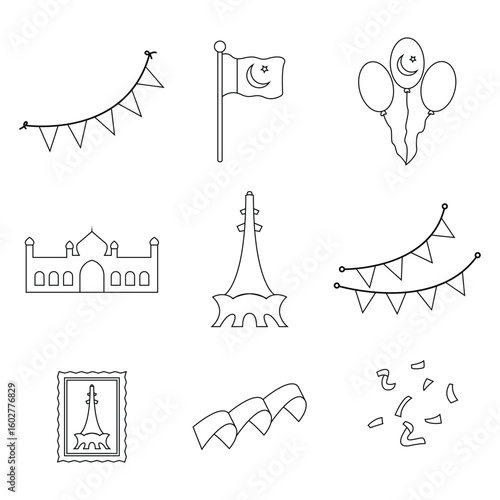 Independence Day Pakistan Coloring Book. EPS 10. Easy to Edit