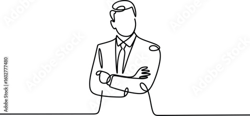 Businessman in Suit with Arms Crossed One Line Drawing