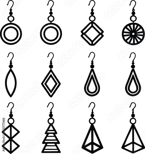Earring, Icon, Set, Jewelry, Fashion, Accessory, Style, Outline, vector, silhouette