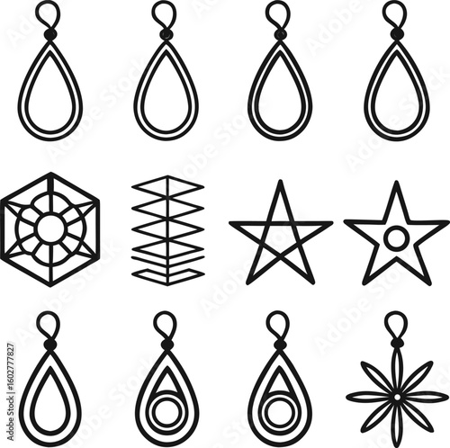 Earring, Icon, Set, Jewelry, Shape, Abstract, Fashion, Outline, vector, silhouette