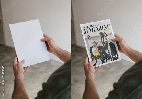 Mockup Of Man Holding Us Letter Magazine With Customized Cover
