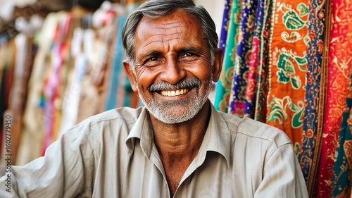 Smiling elderly man in market