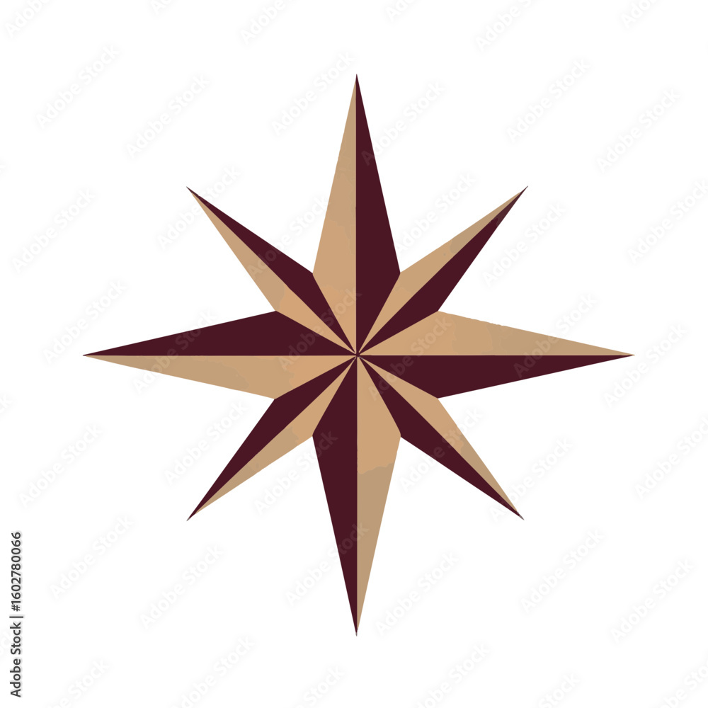 Obraz premium Direction compass silhouette in burgundy and sand colors on white, navigation concept