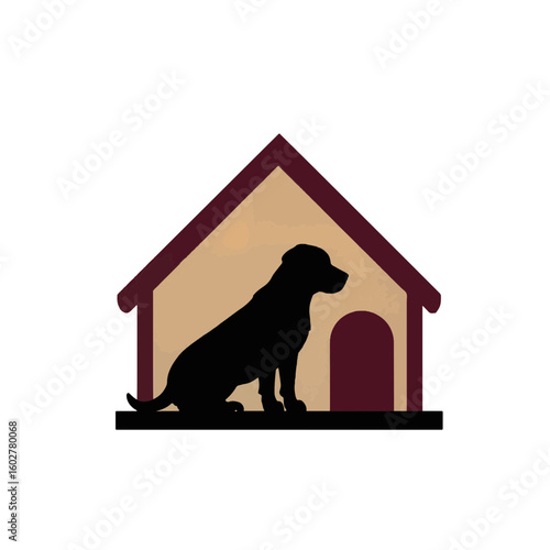 Silhouette of dog house with seated dog, modern artistic design