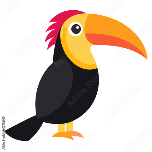 Cartoon toucan with bright orange and red beak