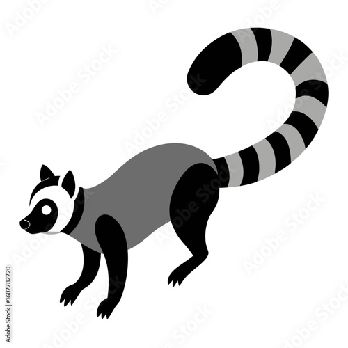 Stylized raccoon with ringed tail and gray body