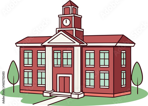 Simple school exterior on white background clean vector design