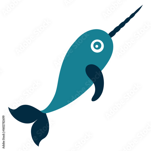 Cute teal narwhal with a spiral tusk