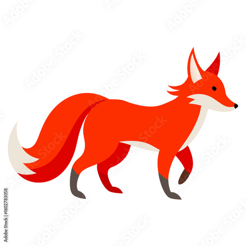 Stylized red fox walking with a bushy tail