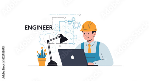 Engineer at Workstation: Digital Illustration of a Construction Professional