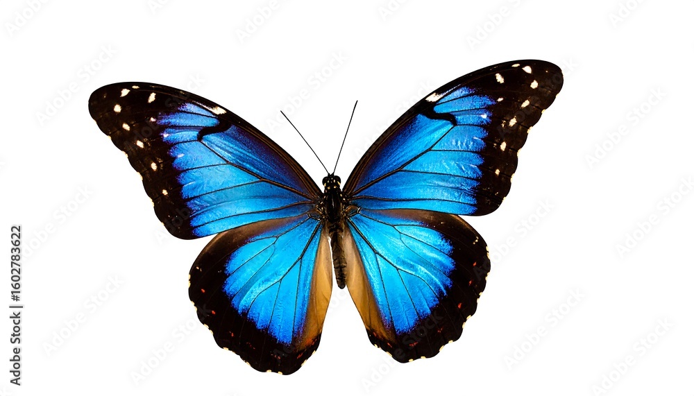 Obraz premium Vibrant blue butterfly against a white background