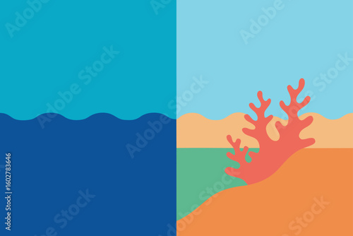 Stylized coral reef scene with ocean waves