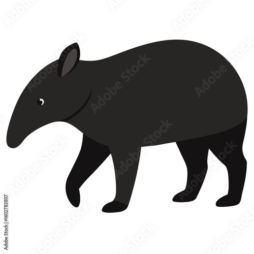 Stylized black tapir walking on a white background