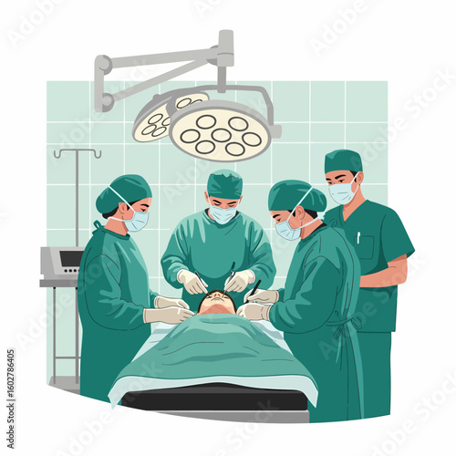 Surgical Team Performing Operation in Modern Operating Room with Medical Equipment