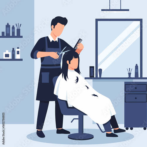 Professional Barber Cutting Hair of a Young Woman in a Modern Salon