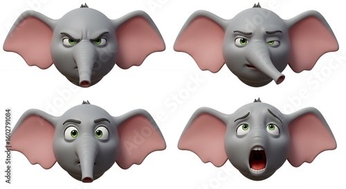 Elephant heads with different expressions