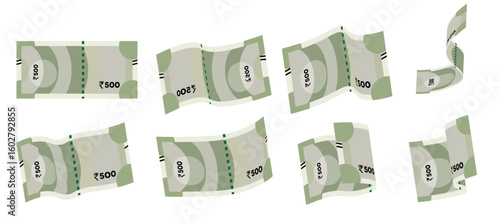 Set of ₹500 Indian Currency Notes in Multiple Angles Vector Illustration on White Background