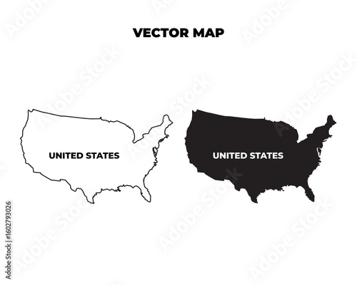 United States Vector Map Silhouette in Black and White