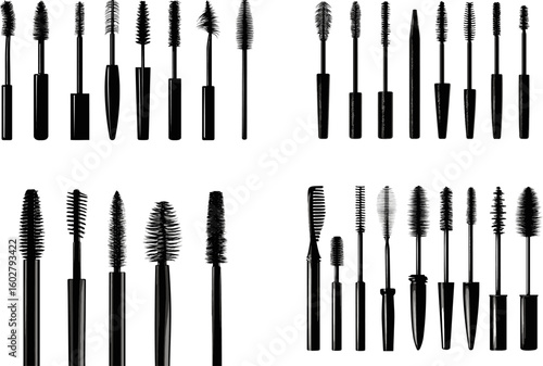 Mascara wands brushes set collection for makeup application and eye lash enhancement