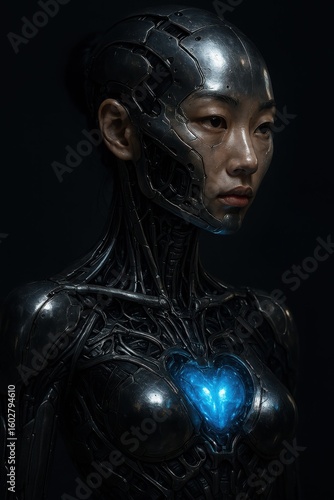 Synthetic Sentinel Exposing Blue Power Heart