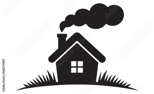 Cozy house with smoke from chimney silhouette