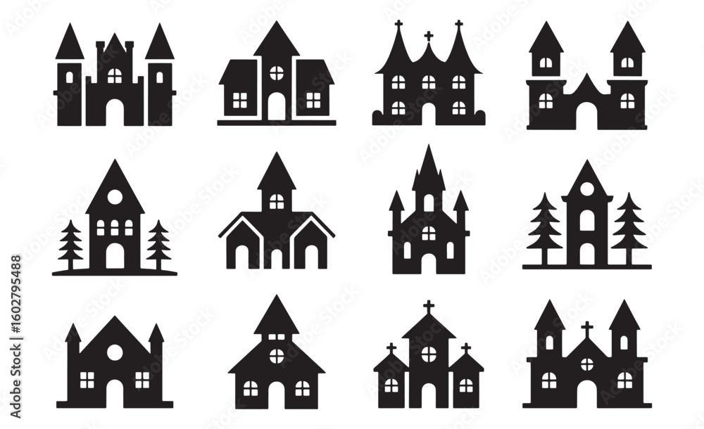 Fototapeta premium Collection of gothic castle and church silhouettes