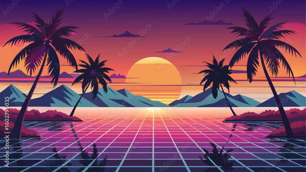 Naklejka premium tropical beach with palm trees