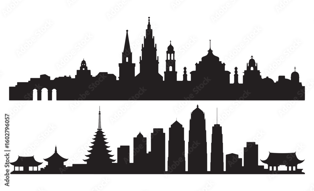 Obraz premium Two city skylines silhouette