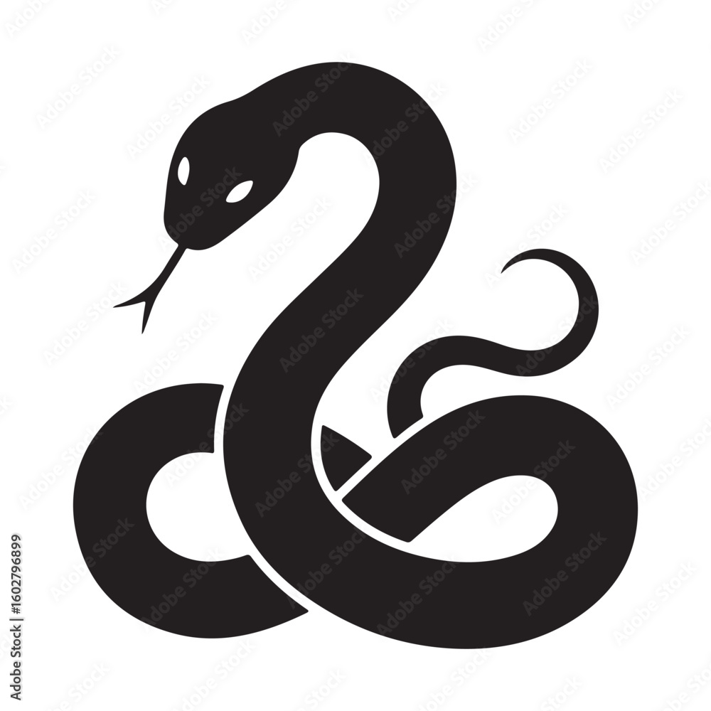 Obraz premium Black snake silhouette coiled and ready