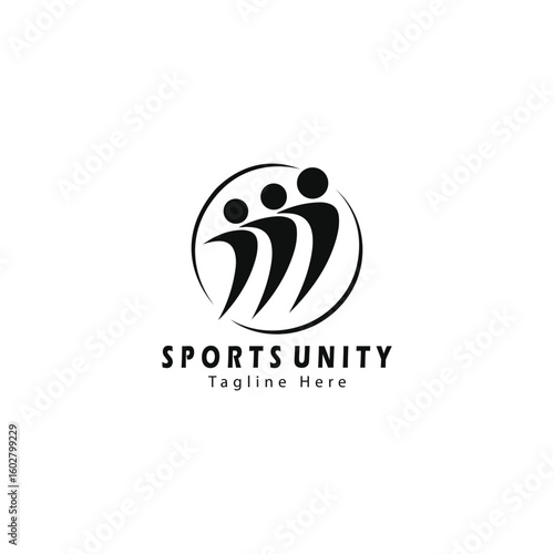 Dynamic Silhouette Figures Symbolizing Sportsmanship Togetherness and Teamwork with a Circular Border