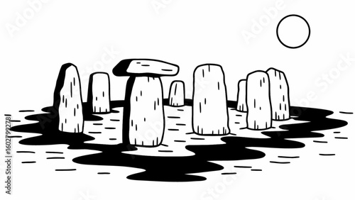Stonehenge england uk ancient monument landmark travel tourism architecture drawing vector illustration