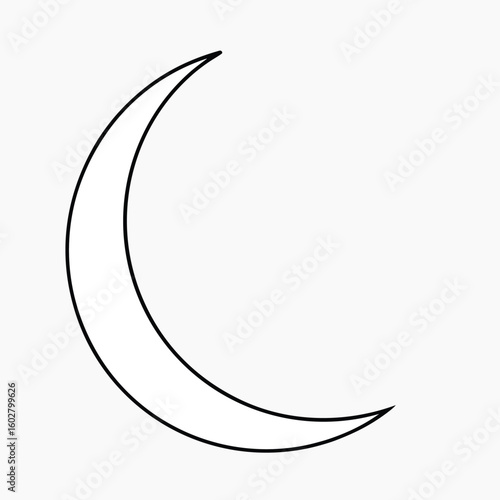 Simple line drawing of a crescent moon against a white background evoking nighttime and celestial beauty